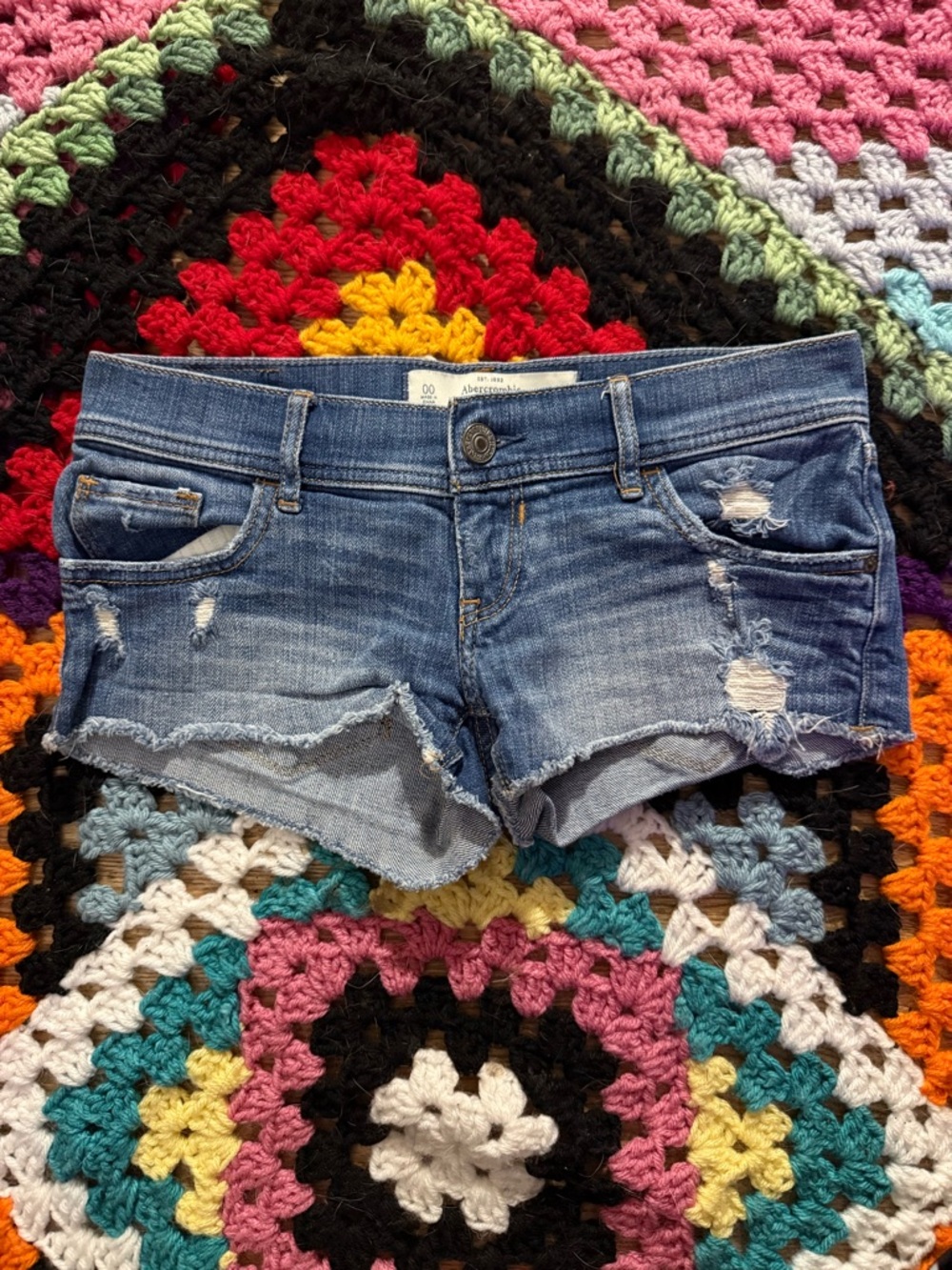 Abercrombie & Fitch Distressed Y2K Blue Low-rise Denim Cutoff Shorts